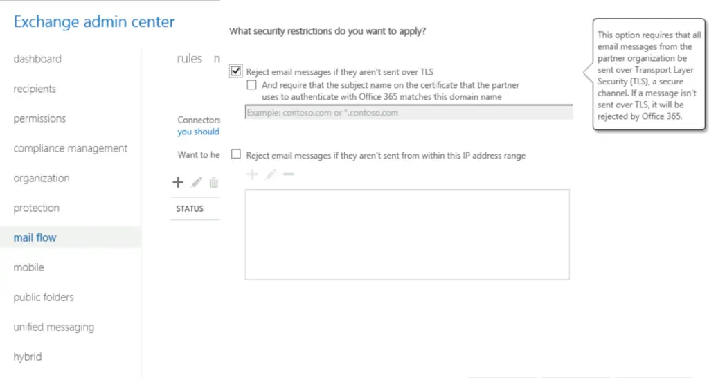 Configure enforced TLS with a partner in Office365