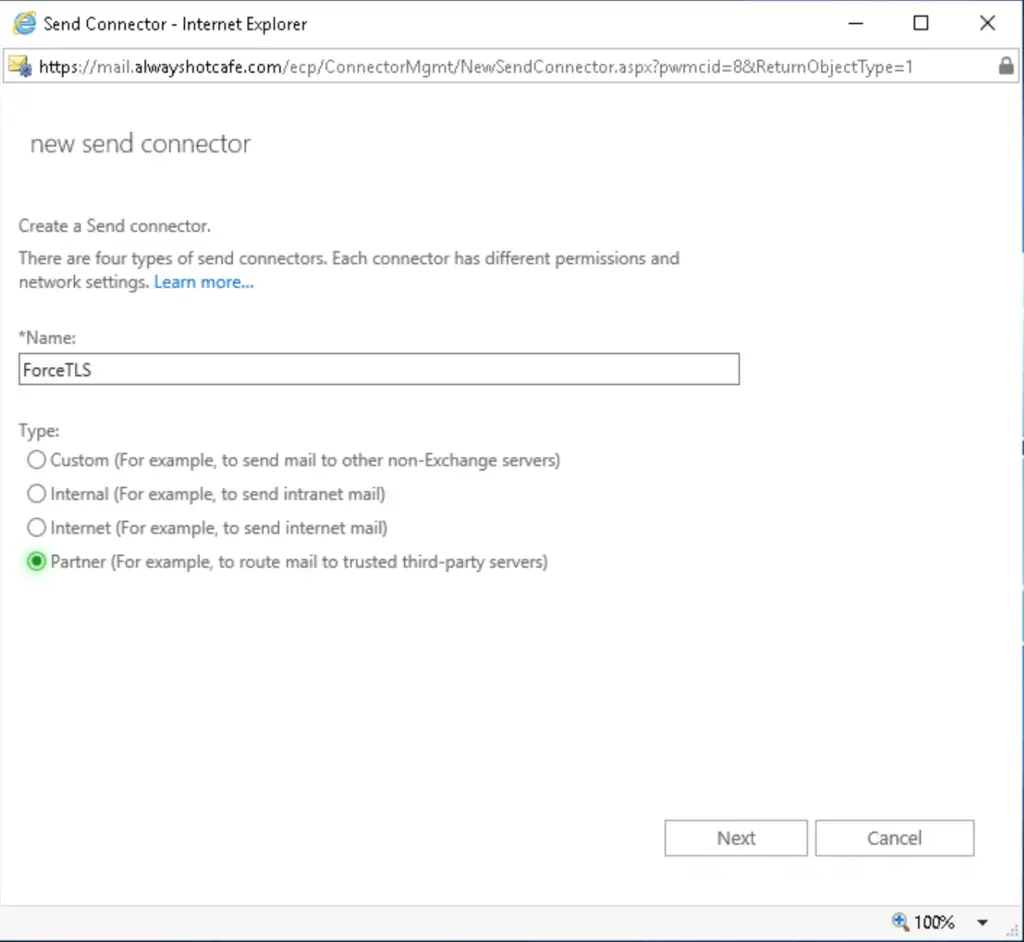 Set up Enforced TLS for on-prem Exchange 2019