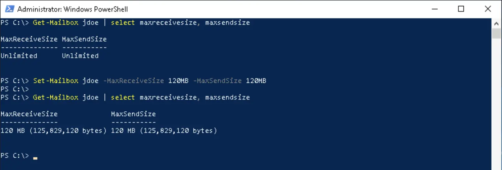 exchange 2019 send size limit