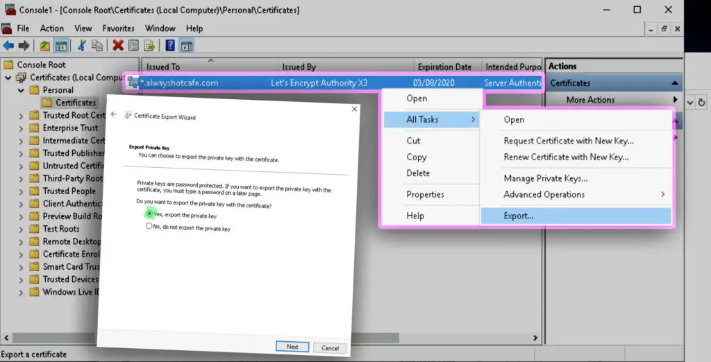 How to extract the private key public key and CA cert from PFX