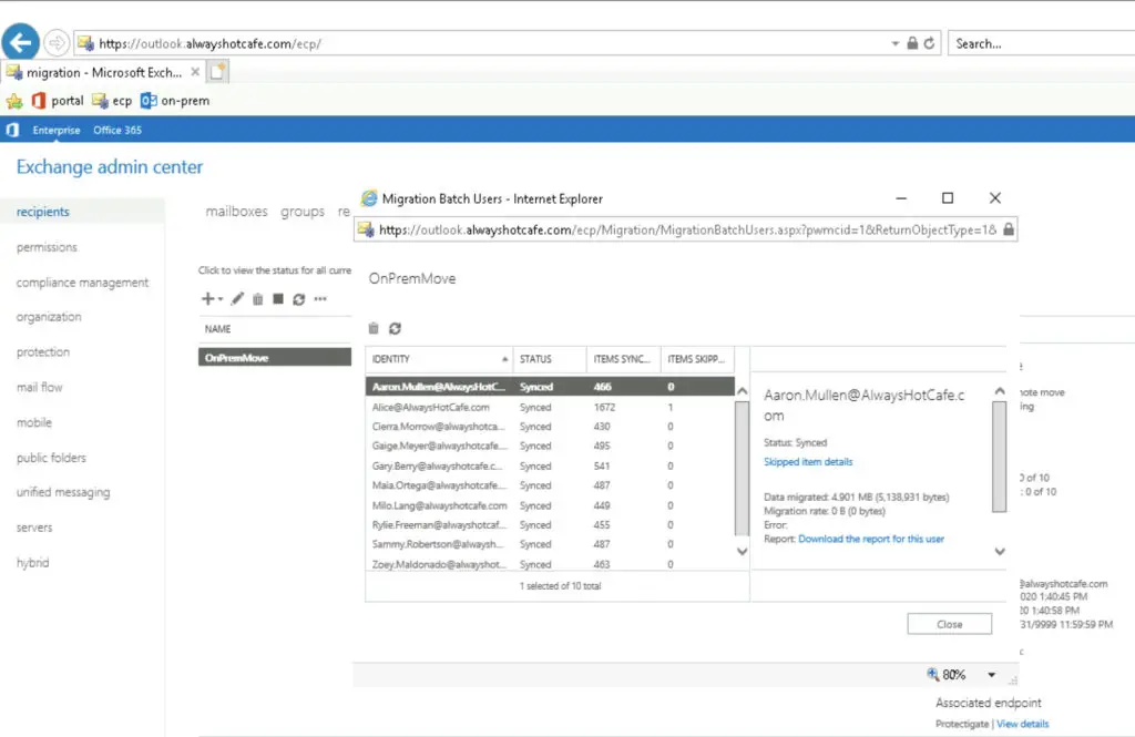 Move maiboxes between on-prem Exchange systems with PowerShell