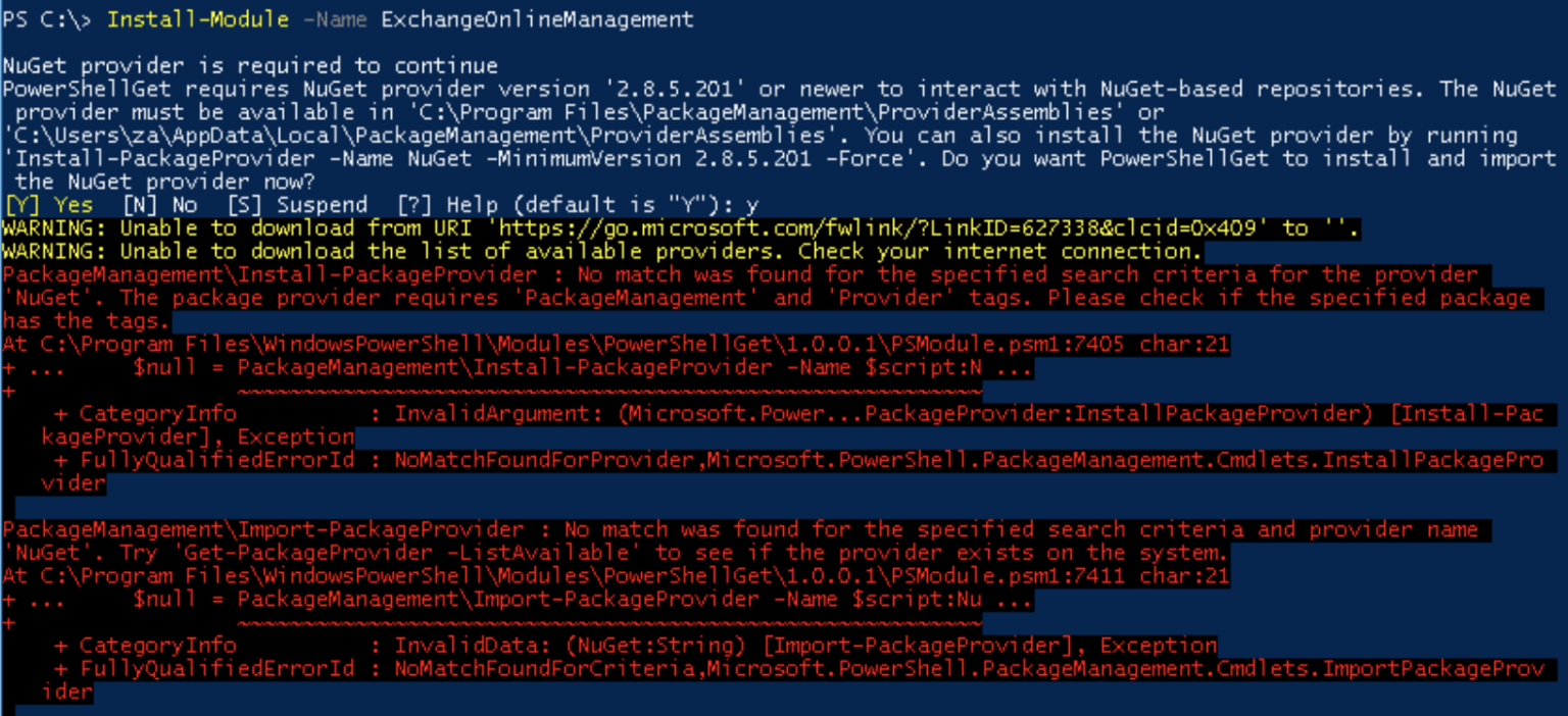 Install-PackageProvider: No match found error when installing ...