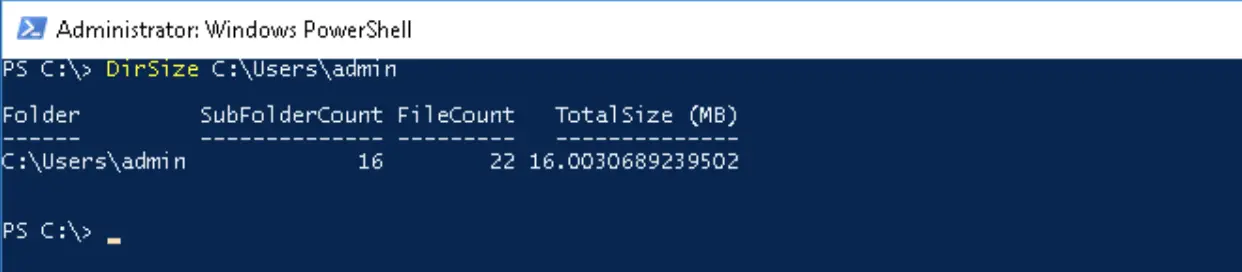 powershell script to list folder size