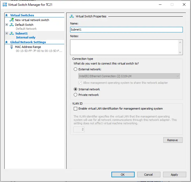 How to create NAT-ed subnets in Hyper-V