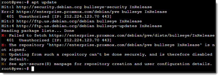 Proxmox Update Unauthorized Issue Fix Opentechtips